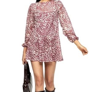 Topshop Animal Print Long Sleeve Mini Shift Drop Waist Dress, Size 10 Petite